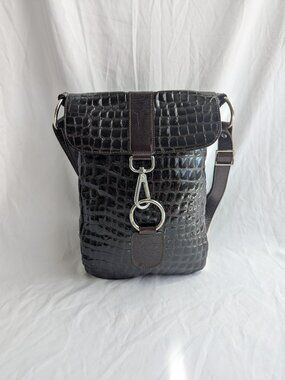 The Trend Brown Croc Embossed Leather Crossbody Bag